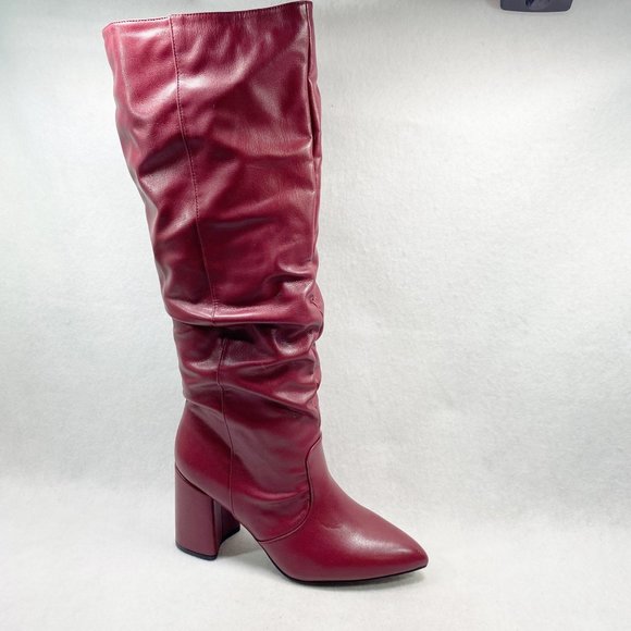 Qupid Burguandy Markio Block Heel Slouch Boots 8.5 - Picture 1 of 10